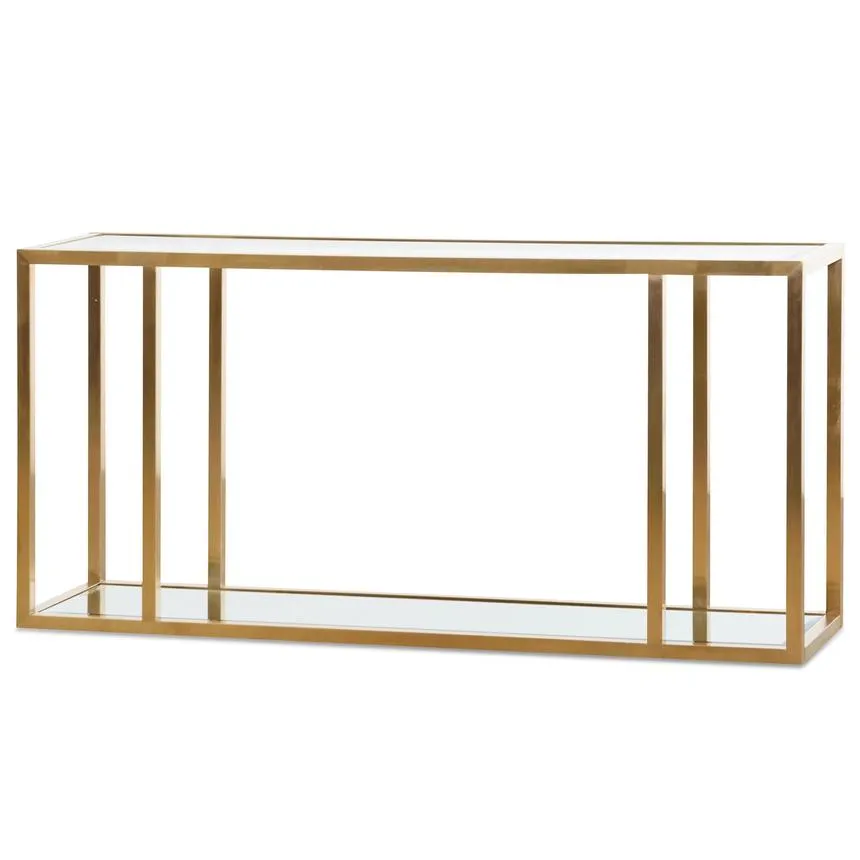 1.6m Glass Console Table - Brushed Gold