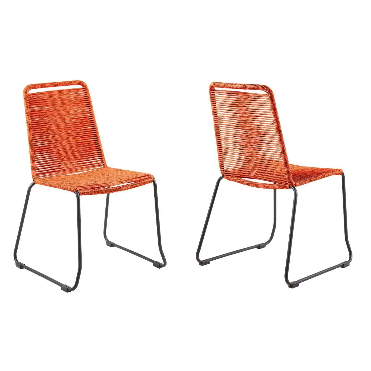 18.5 Inches Fishbone Weaved Metal Dining Chair, Set Of 2, Orange By Benzara