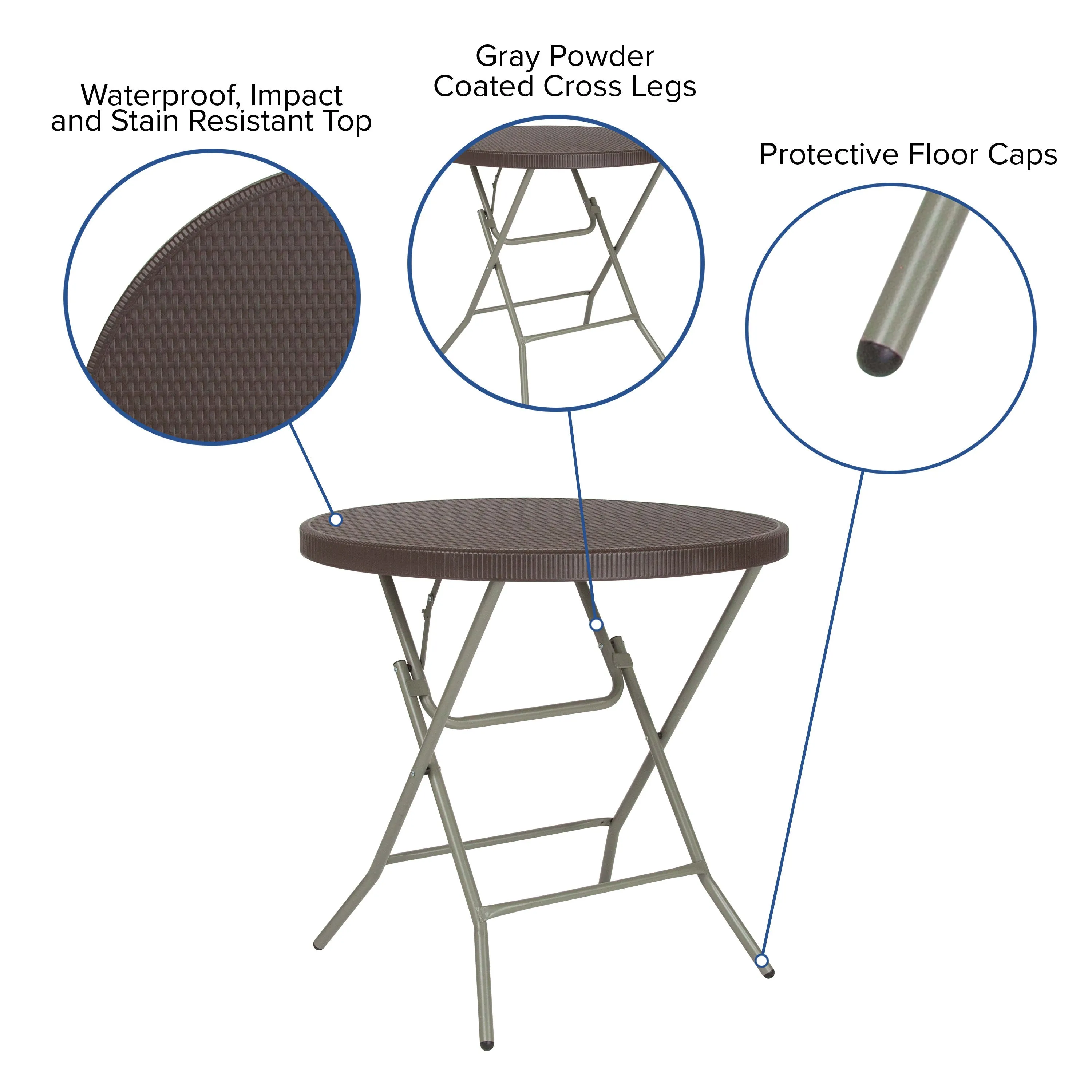 2.6-Foot Round Rattan Plastic Folding Table