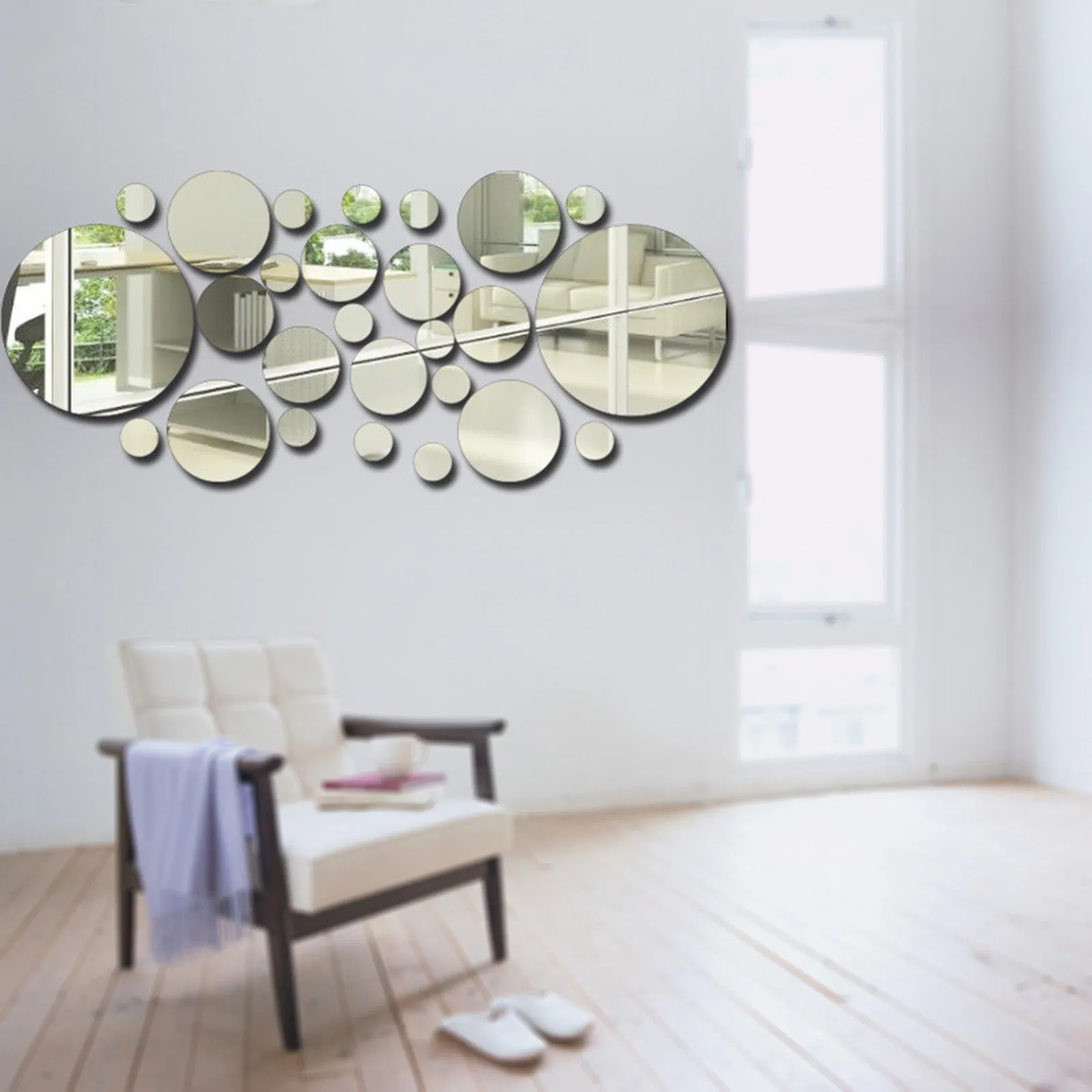 30PCS Mirror Wall Decals Round Circle Stickers