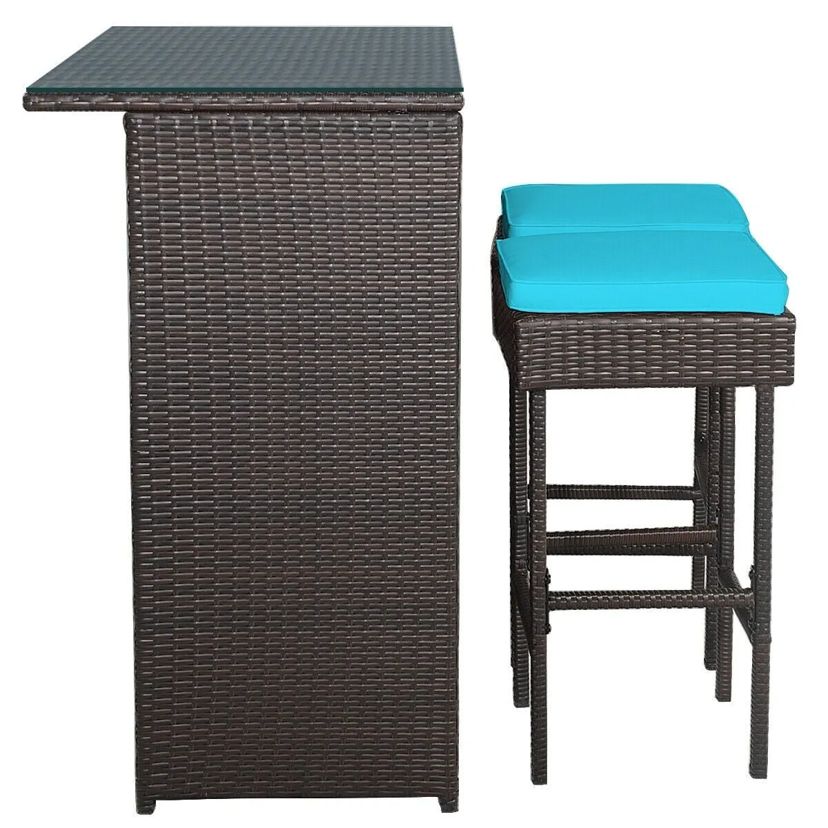 3pc Patio Rattan Bar Table Dining Set - Turquoise