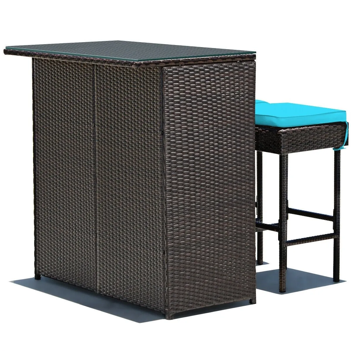 3pc Patio Rattan Bar Table Dining Set - Turquoise