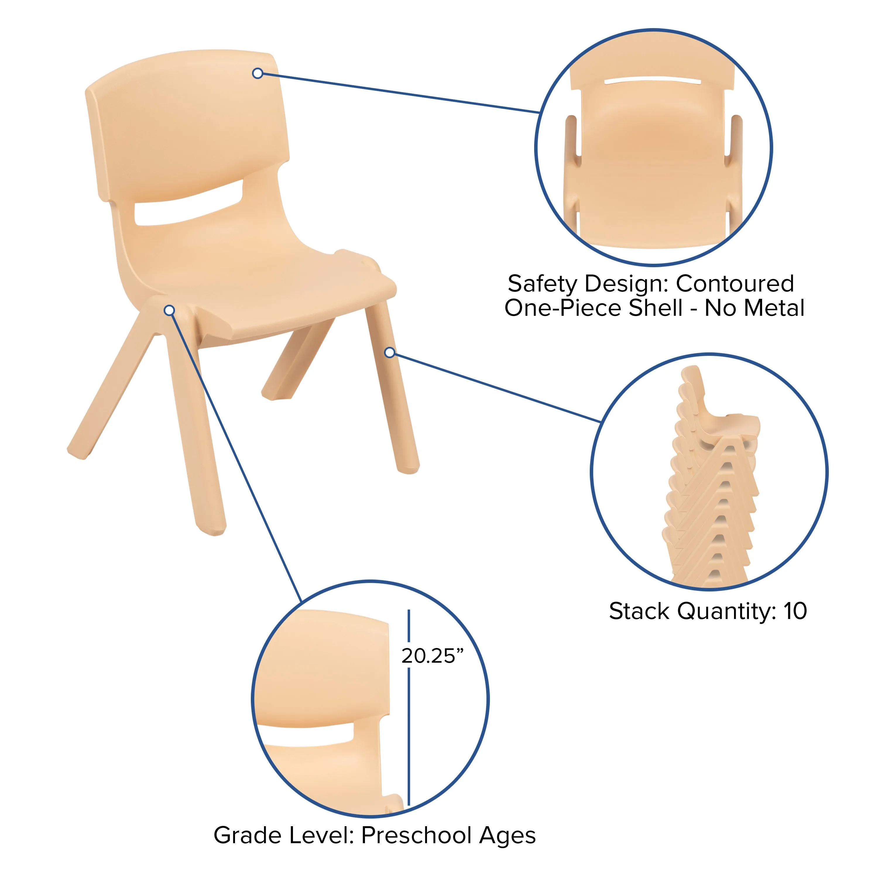 4 Pack Plastic Stackable School Chairs with 10.5" Seat Height