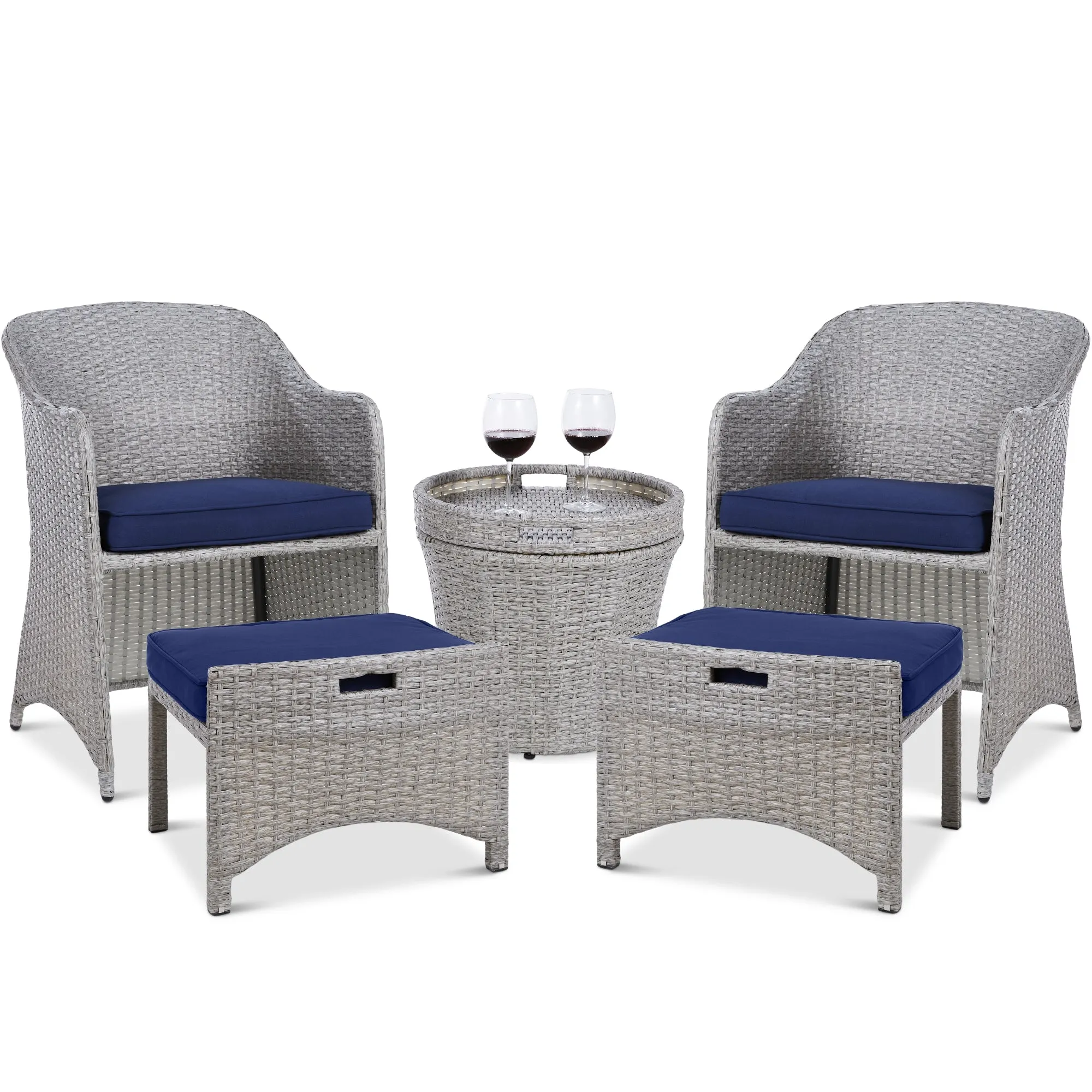 5-Piece Outdoor Wicker Bistro Set w/ Side Storage Table, No Assembly