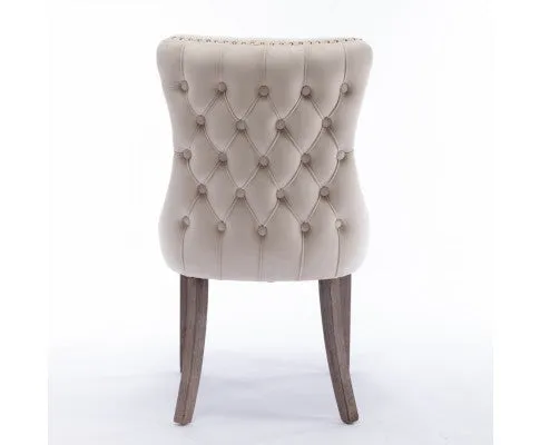 6x Velvet Upholstered Dining Chairs Tufted Wingback Side Chair with Studs Trim Solid Wood Legs for Kitchen