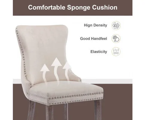 6x Velvet Upholstered Dining Chairs Tufted Wingback Side Chair with Studs Trim Solid Wood Legs for Kitchen