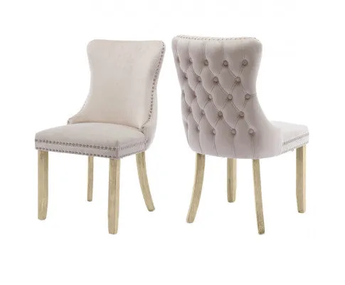 6x Velvet Upholstered Dining Chairs Tufted Wingback Side Chair with Studs Trim Solid Wood Legs for Kitchen