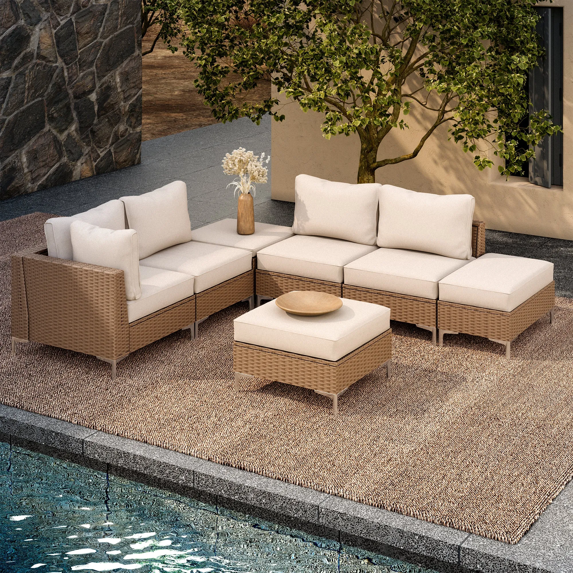 7-Piece Outdoor Wicker Storage Patio Furniture Set