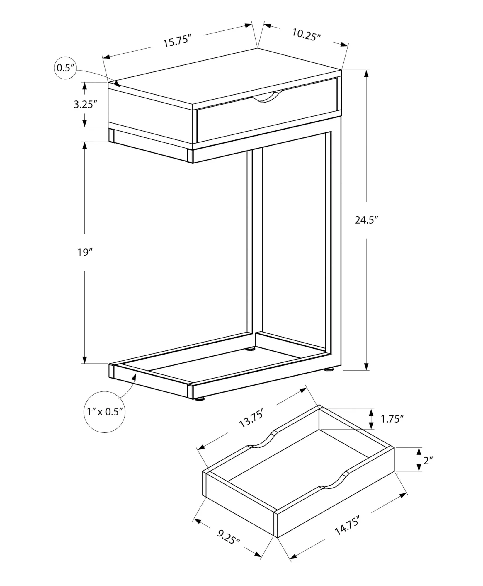 Accent Table - Cappuccino / Gold Metal With A Drawer