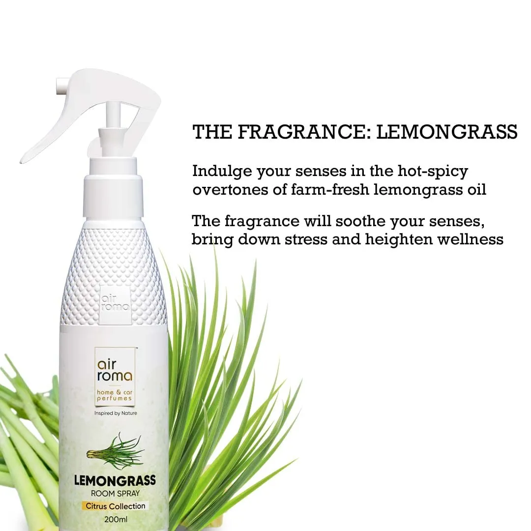 AIR-ROMA Lemon Grass Air Freshener Spray (200ml) | Long-Lasting Odour Eliminator for Home, Hotel & Office