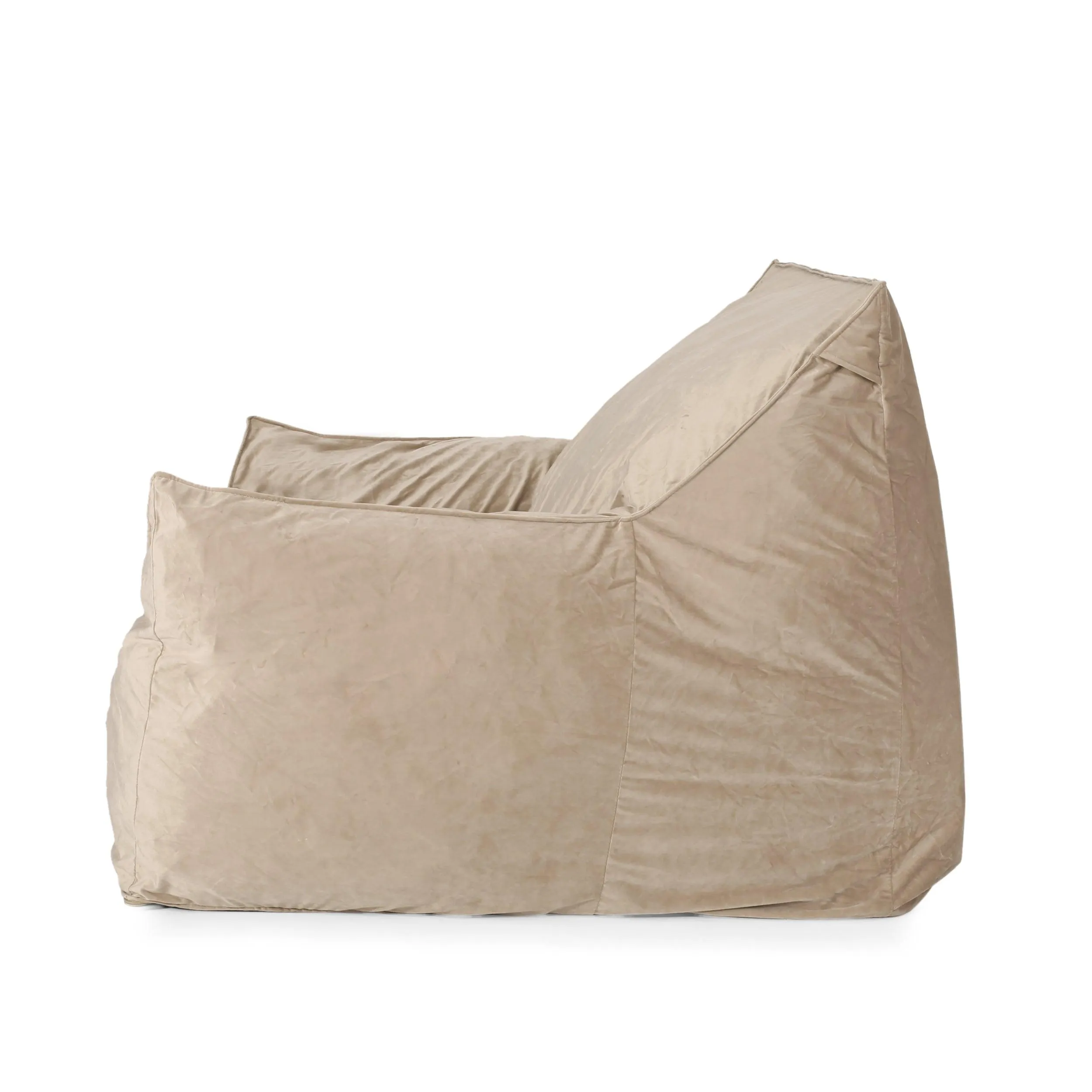 Allea Velveteen Bean Bag Chair with Armrests, Taupe