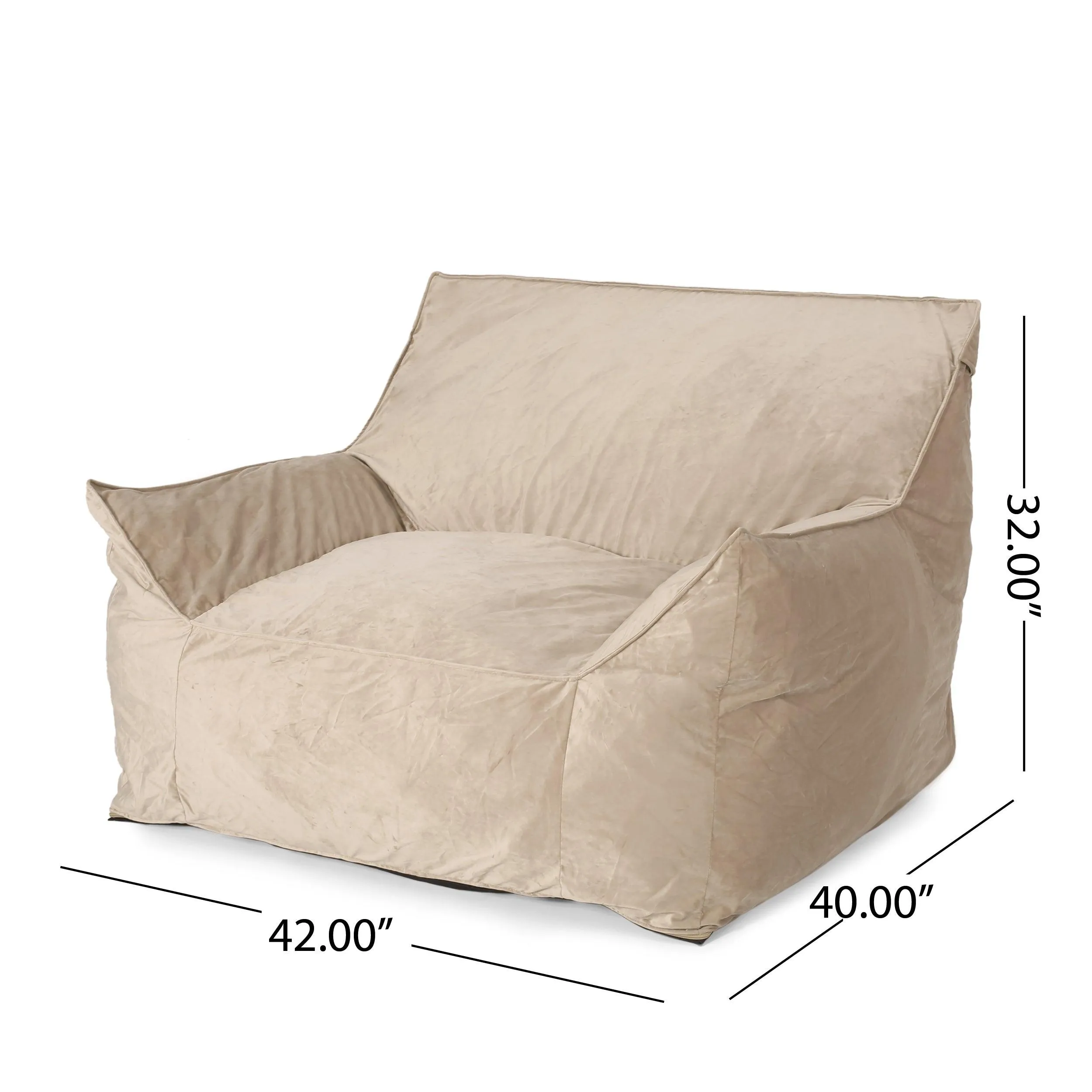 Allea Velveteen Bean Bag Chair with Armrests, Taupe