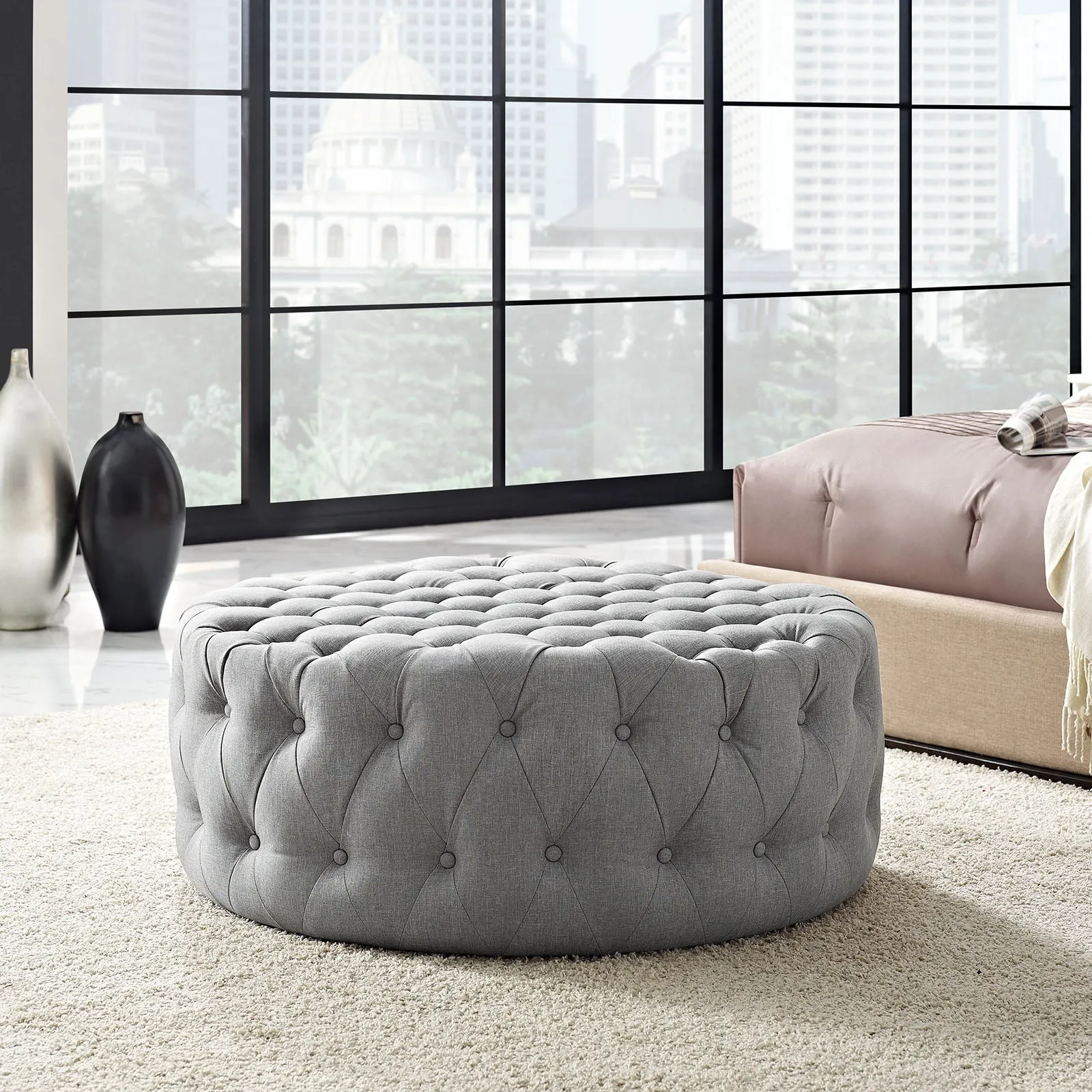 Amour Upholstered Fabric Ottoman