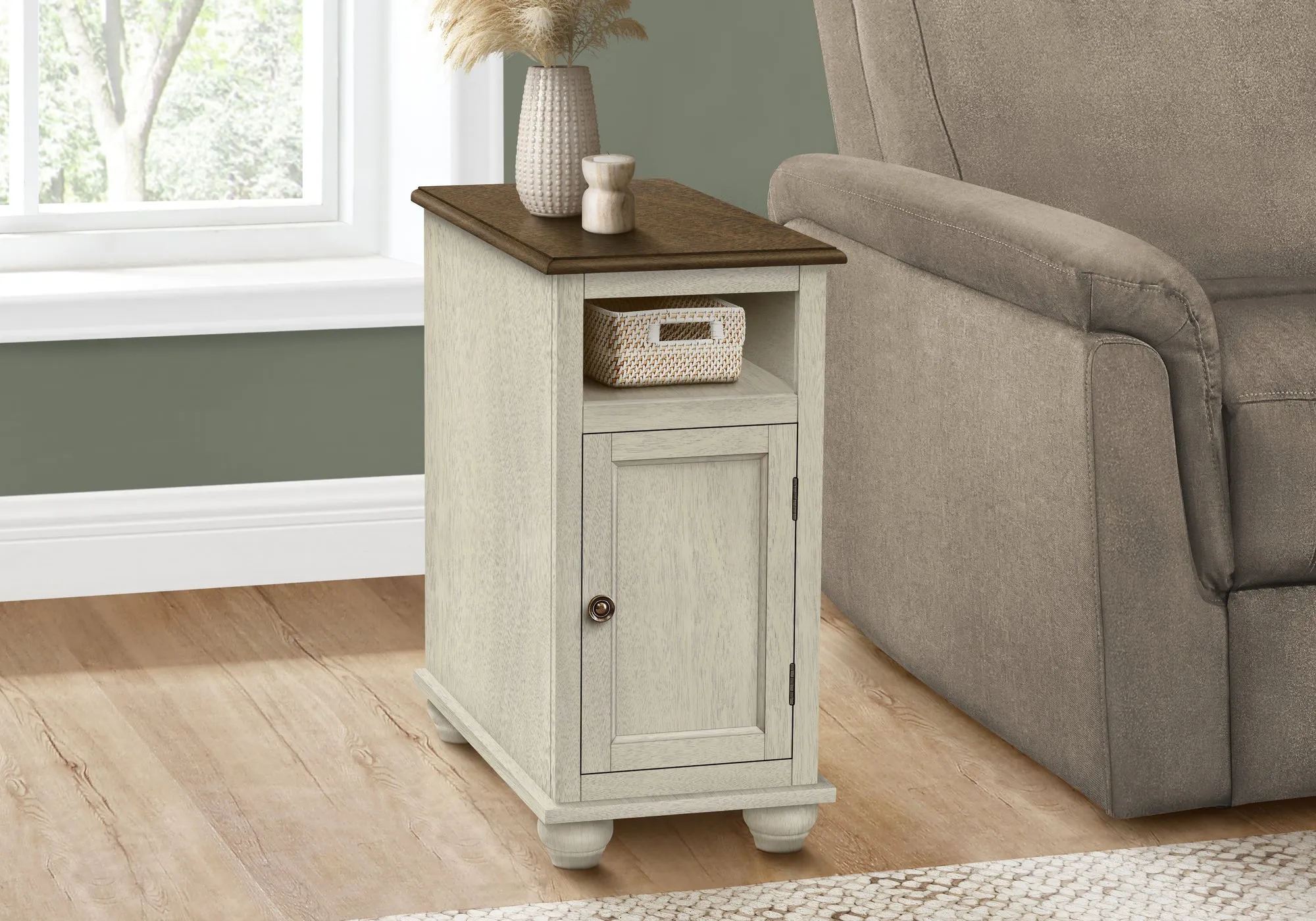 Antique White and Brown Accent Table