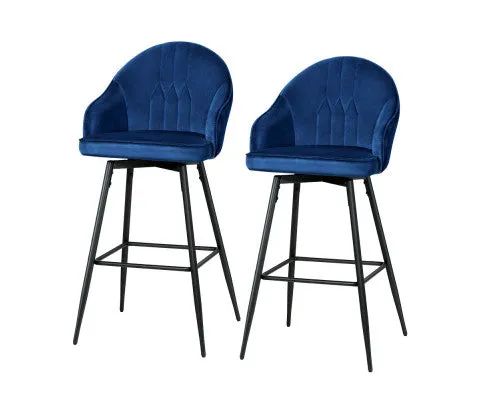 Artiss 2x Bar Stools Velvet Swivel Metal Legs Blue