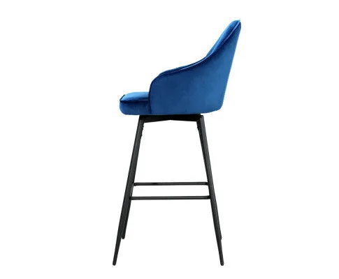 Artiss 2x Bar Stools Velvet Swivel Metal Legs Blue