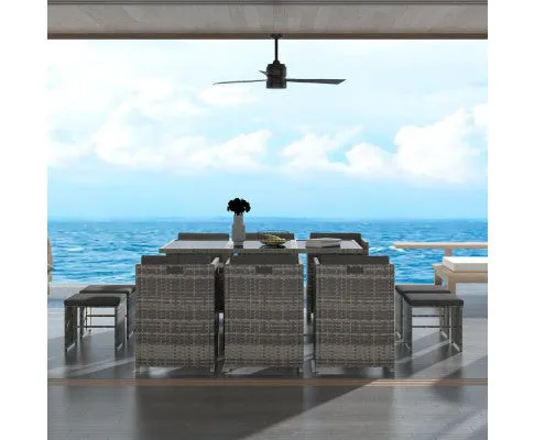 Bali 11 Piece Outdoor Dining Set-Grey