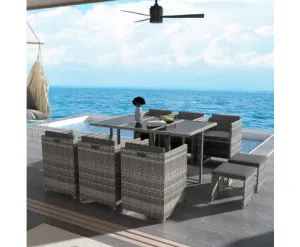 Bali 11 Piece Outdoor Dining Set-Grey