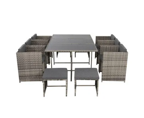 Bali 11 Piece Outdoor Dining Set-Grey