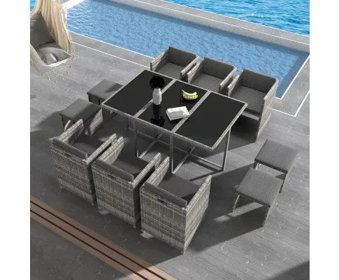 Bali 11 Piece Outdoor Dining Set-Grey