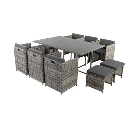 Bali 11 Piece Outdoor Dining Set-Grey