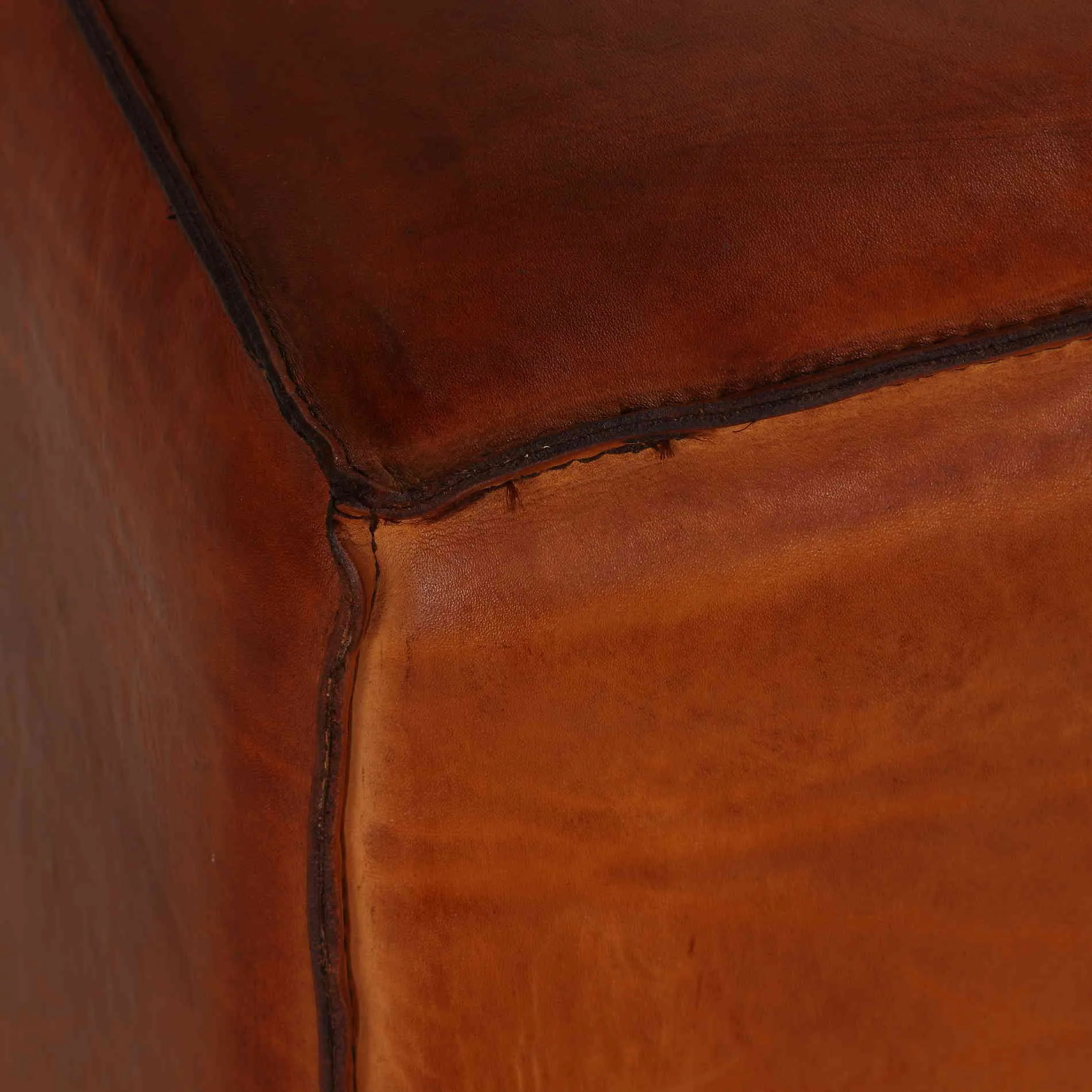 Bare Decor Sands Genuine Leather Cube Ottoman, Saddle Brown