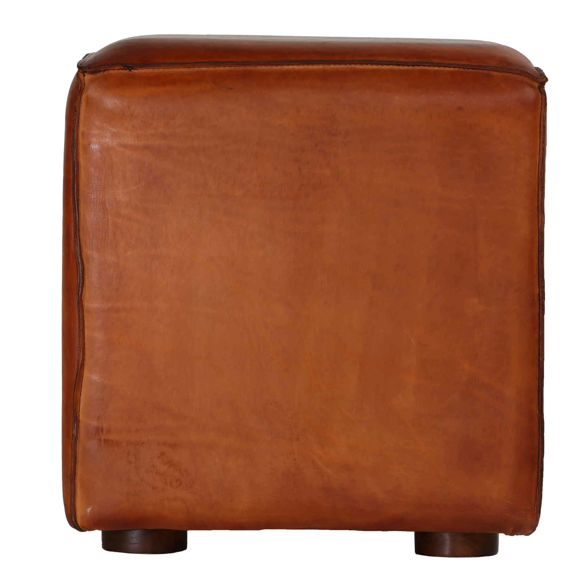 Bare Decor Sands Genuine Leather Cube Ottoman, Saddle Brown