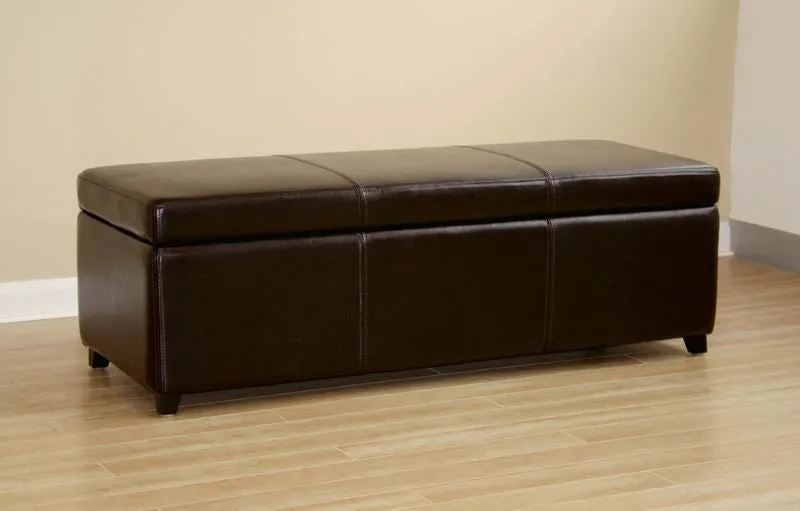 Baxton Studio Dark Brown Full Leather Storage Bench Ottoman with Stitching