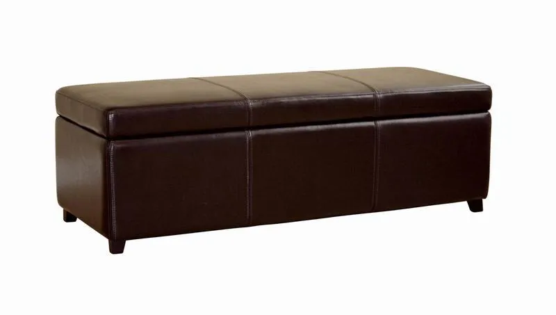 Baxton Studio Dark Brown Full Leather Storage Bench Ottoman with Stitching