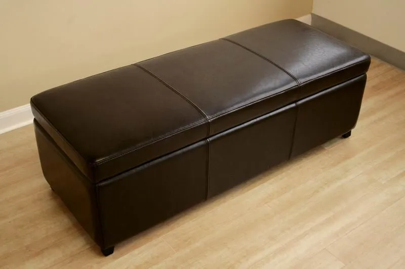 Baxton Studio Dark Brown Full Leather Storage Bench Ottoman with Stitching