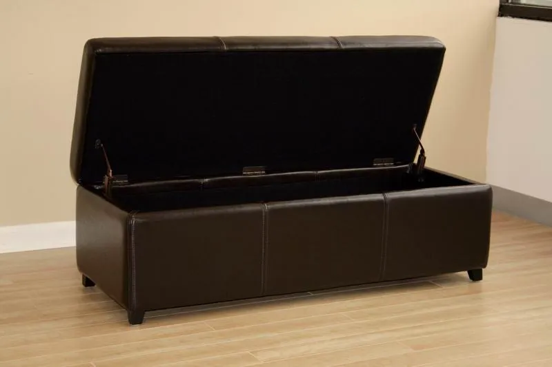 Baxton Studio Dark Brown Full Leather Storage Bench Ottoman with Stitching