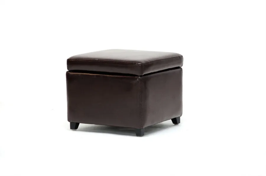 Baxton Studio Full Leather Small Storage Cube Ottoman