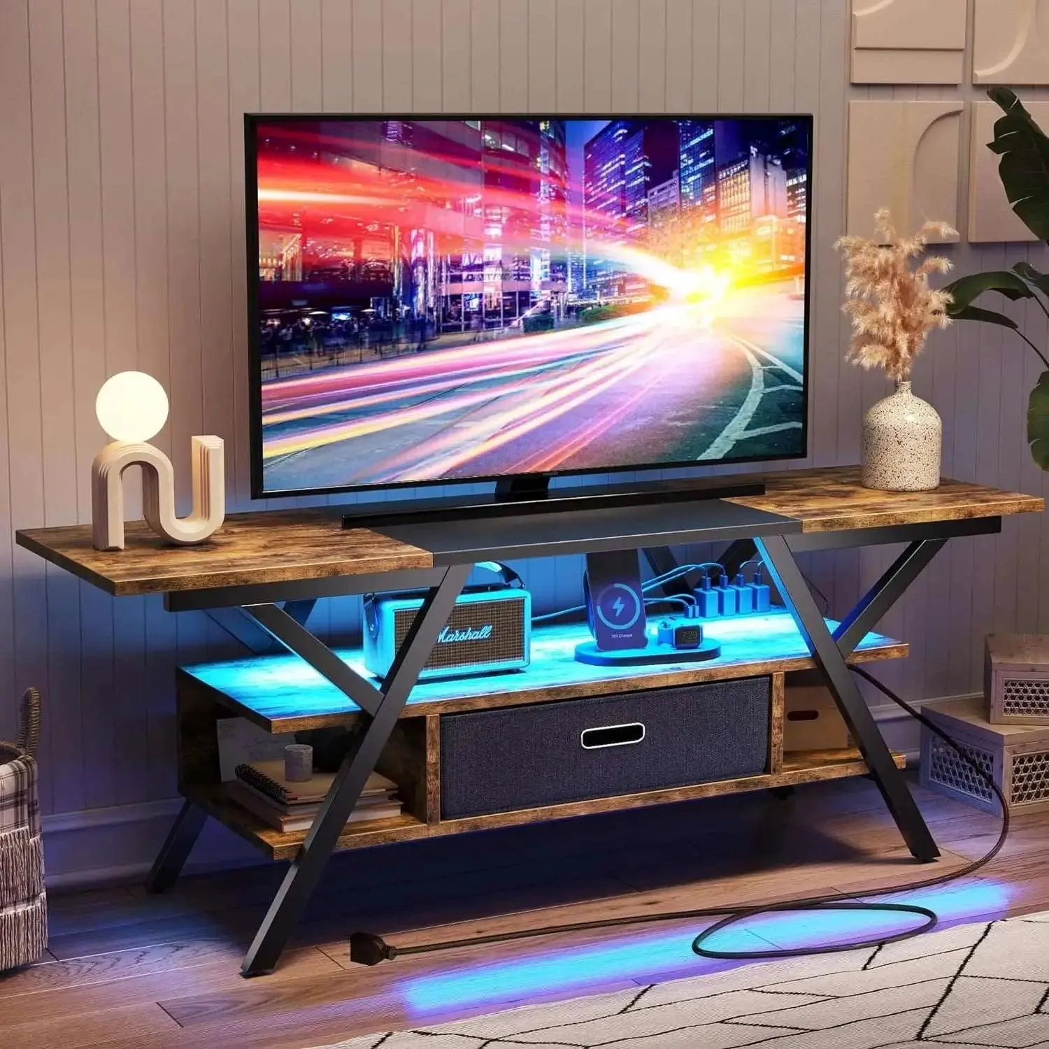 Bestier LED Gaming TV Stand for 65/70/75 inch TV with Power Outlets