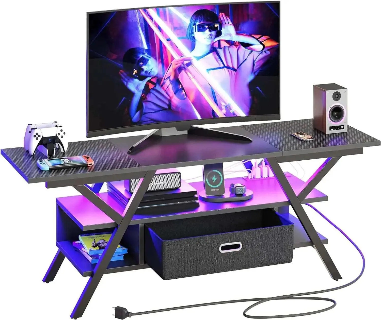 Bestier LED Gaming TV Stand for 65/70/75 inch TV with Power Outlets