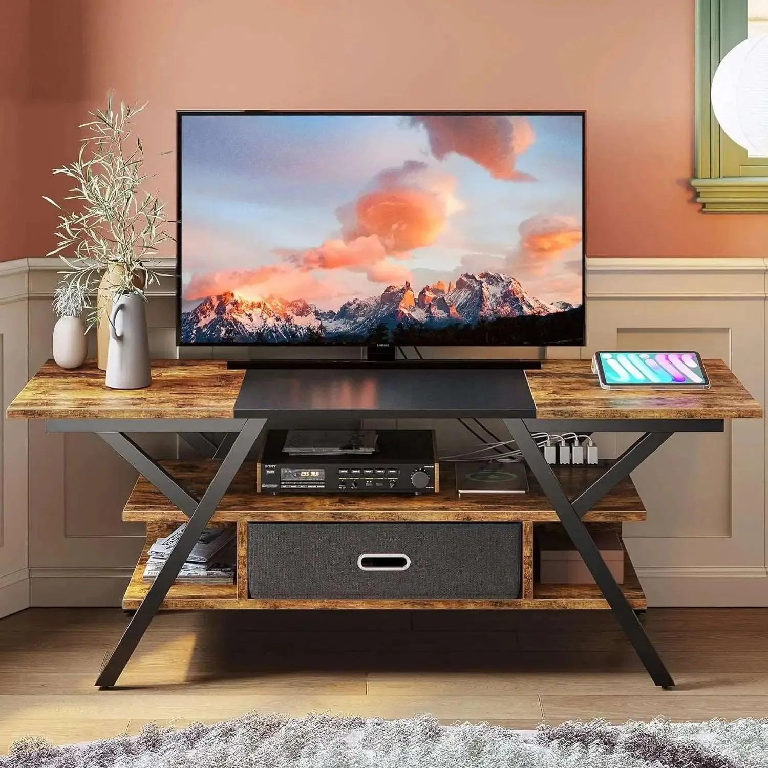 Bestier LED Gaming TV Stand for 65/70/75 inch TV with Power Outlets