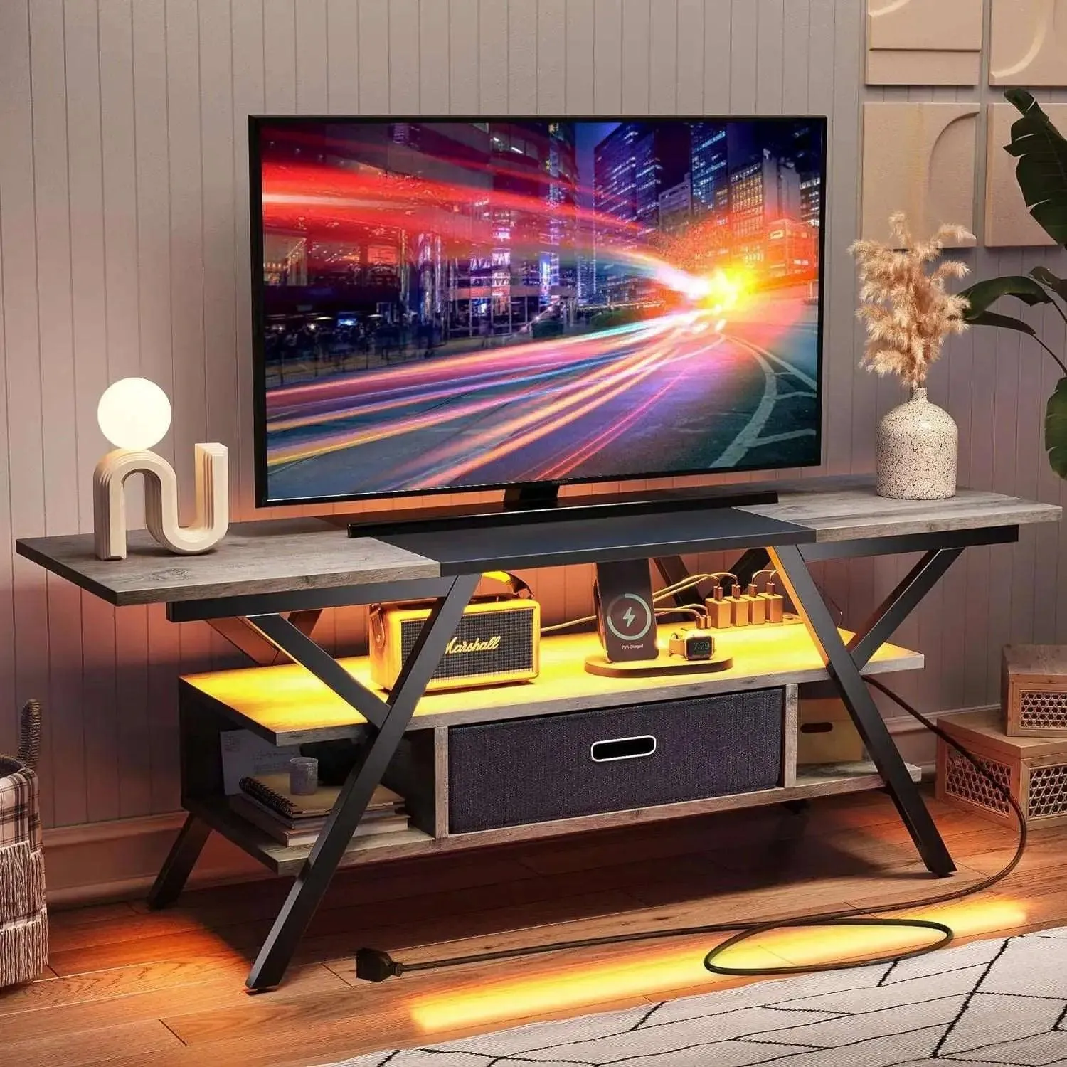 Bestier LED Gaming TV Stand for 65/70/75 inch TV with Power Outlets