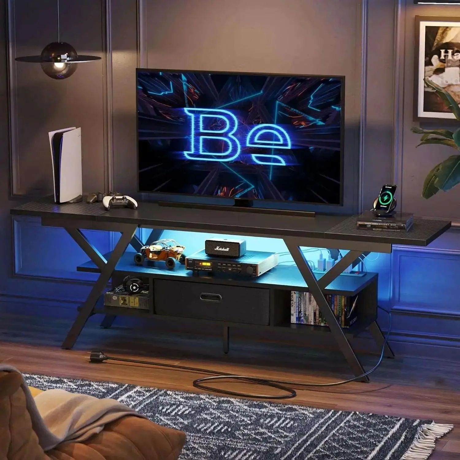 Bestier LED Gaming TV Stand for 65/70/75 inch TV with Power Outlets