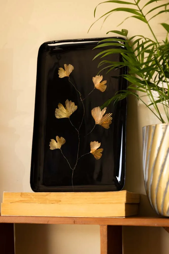 Black & Gold Ginkgo Leaf Tray