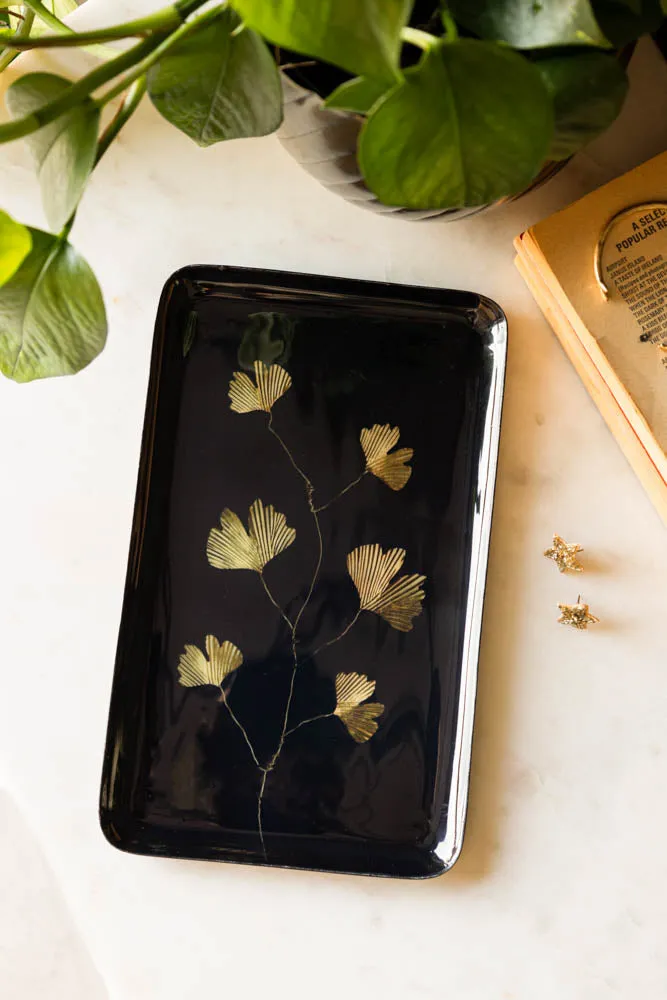 Black & Gold Ginkgo Leaf Tray