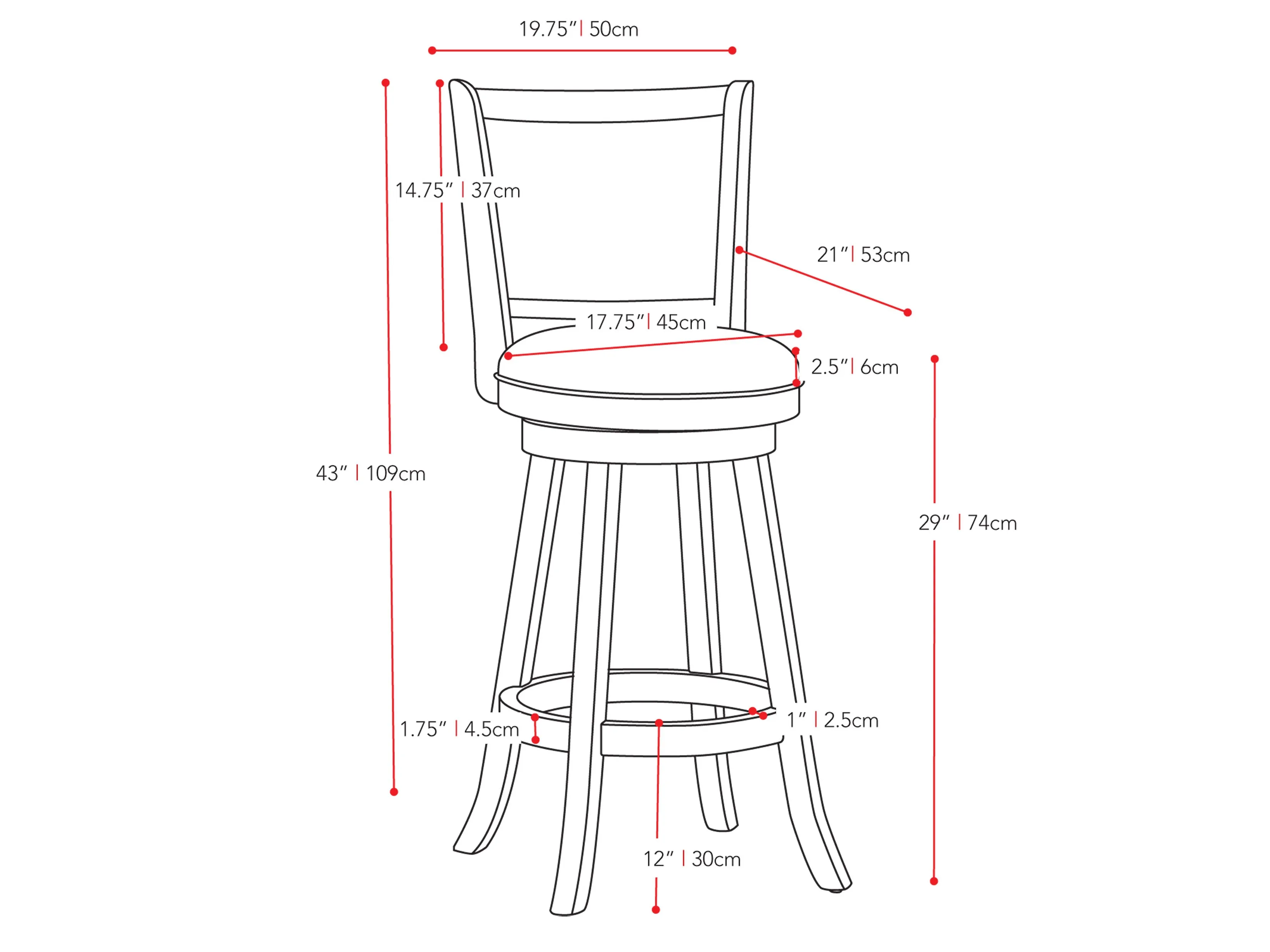 Black Bar Height Bar Stools, Set of 2