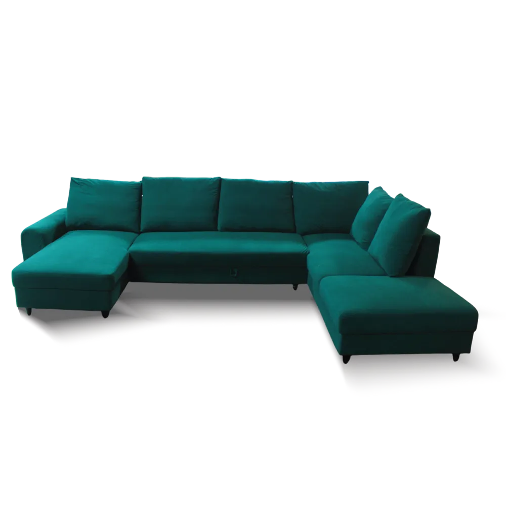 Bless L-Shape Convertible Fabric Sofa Ottoman Green #220G-19 DK