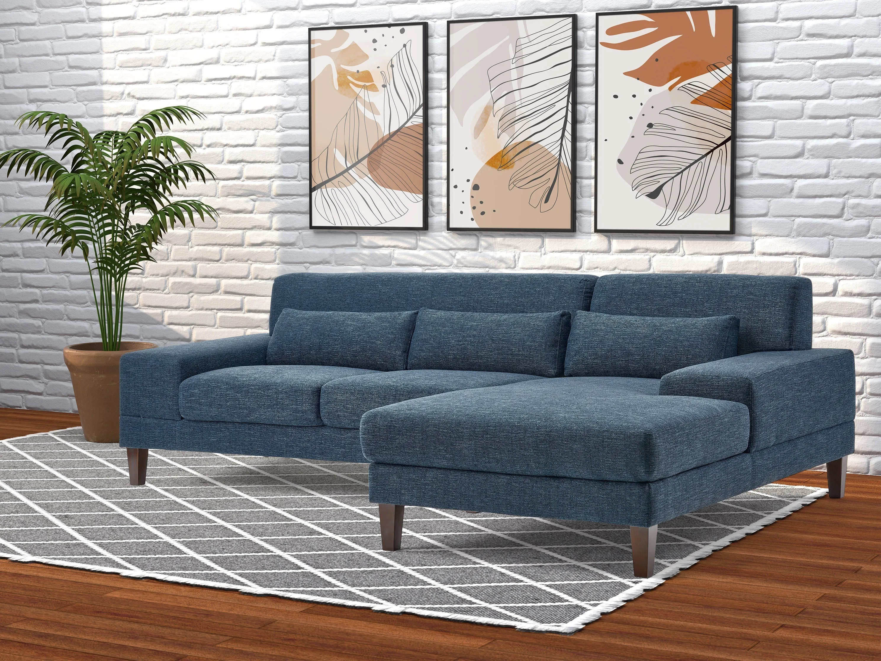 Blue Modern Right Facing Sectional Sofa