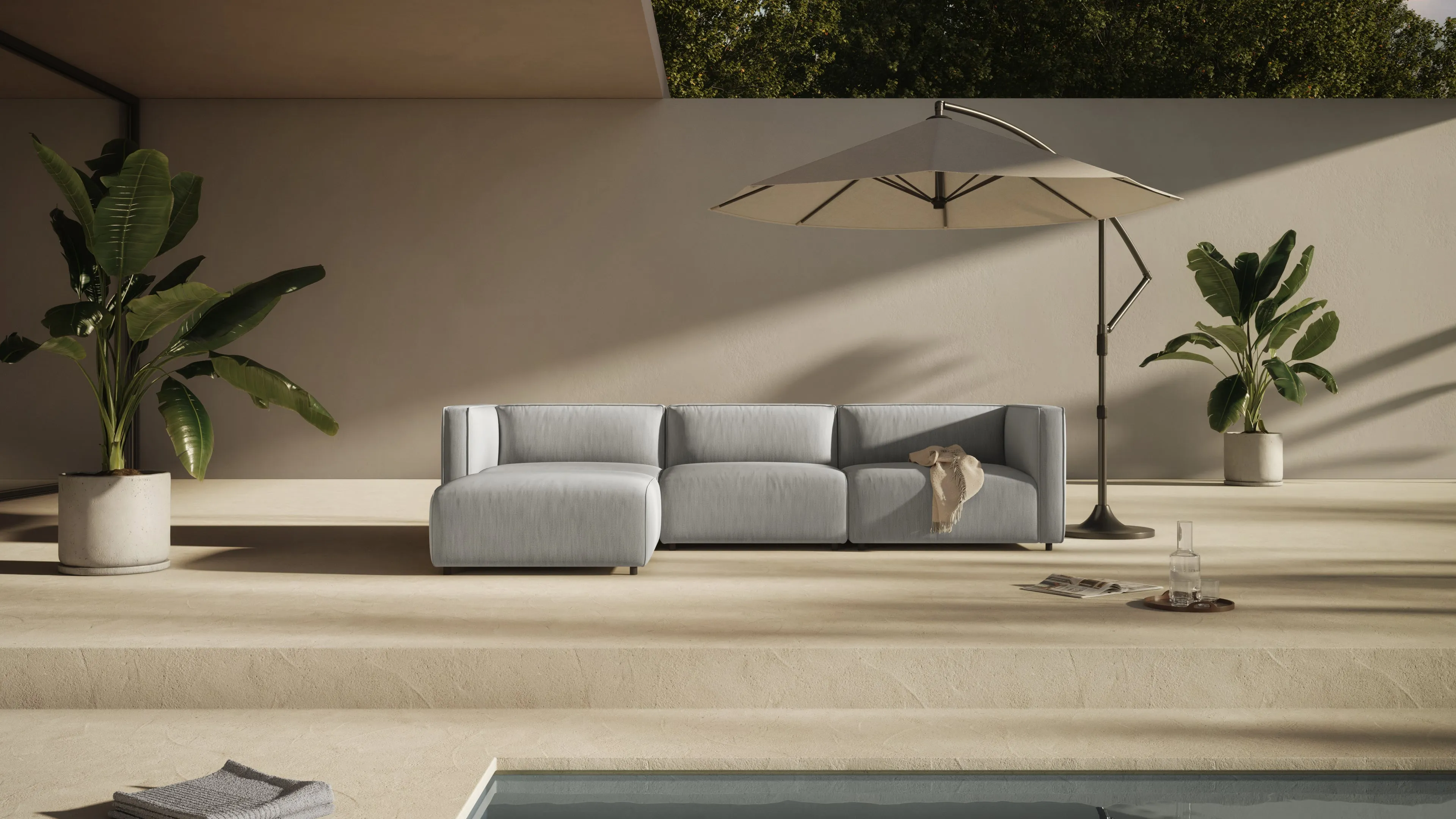 Bond - Bond Outdoor Sectional, Open End, Right, Dove Grey Performance Weave