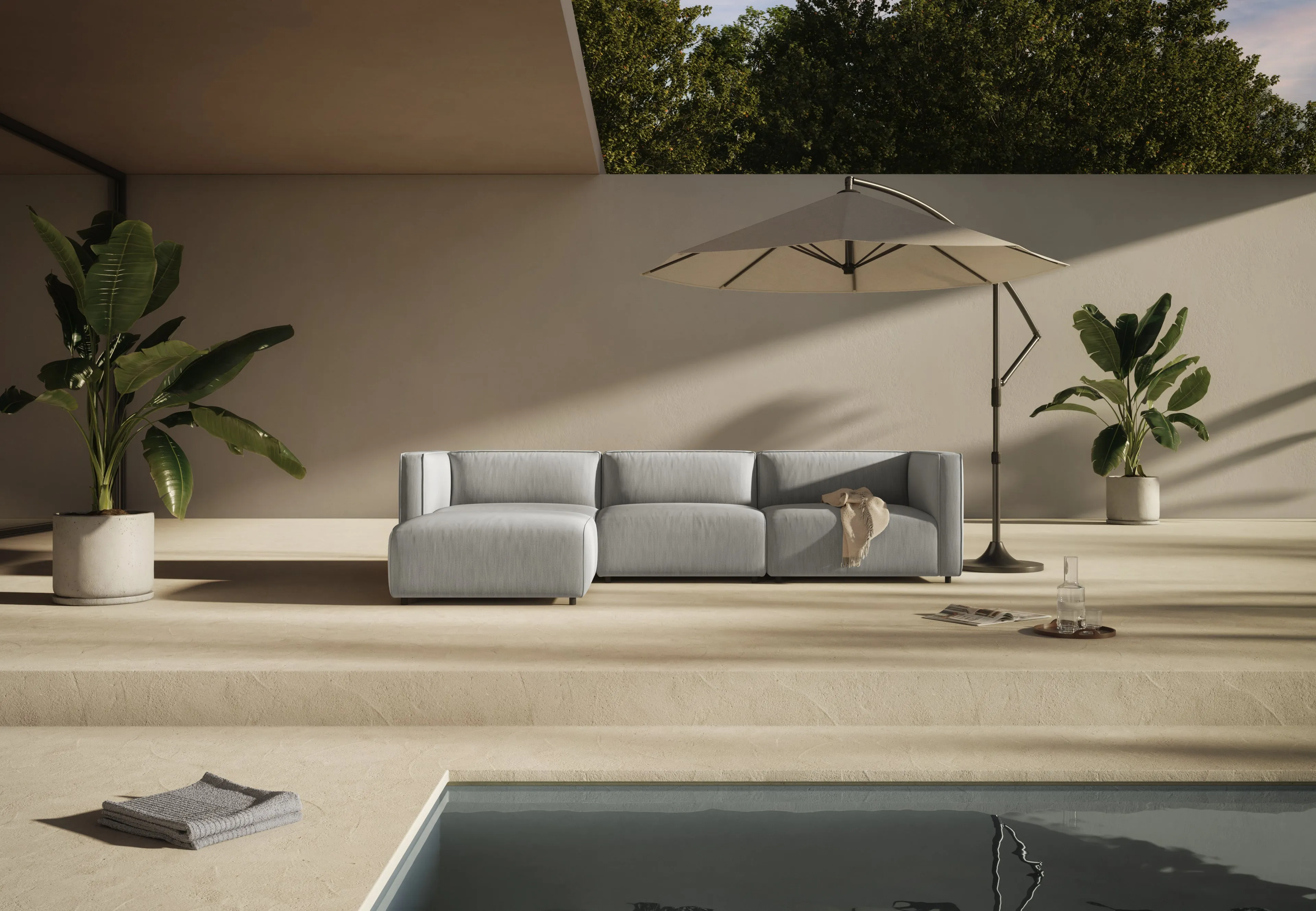 Bond - Bond Outdoor Sectional, Open End, Right, Dove Grey Performance Weave