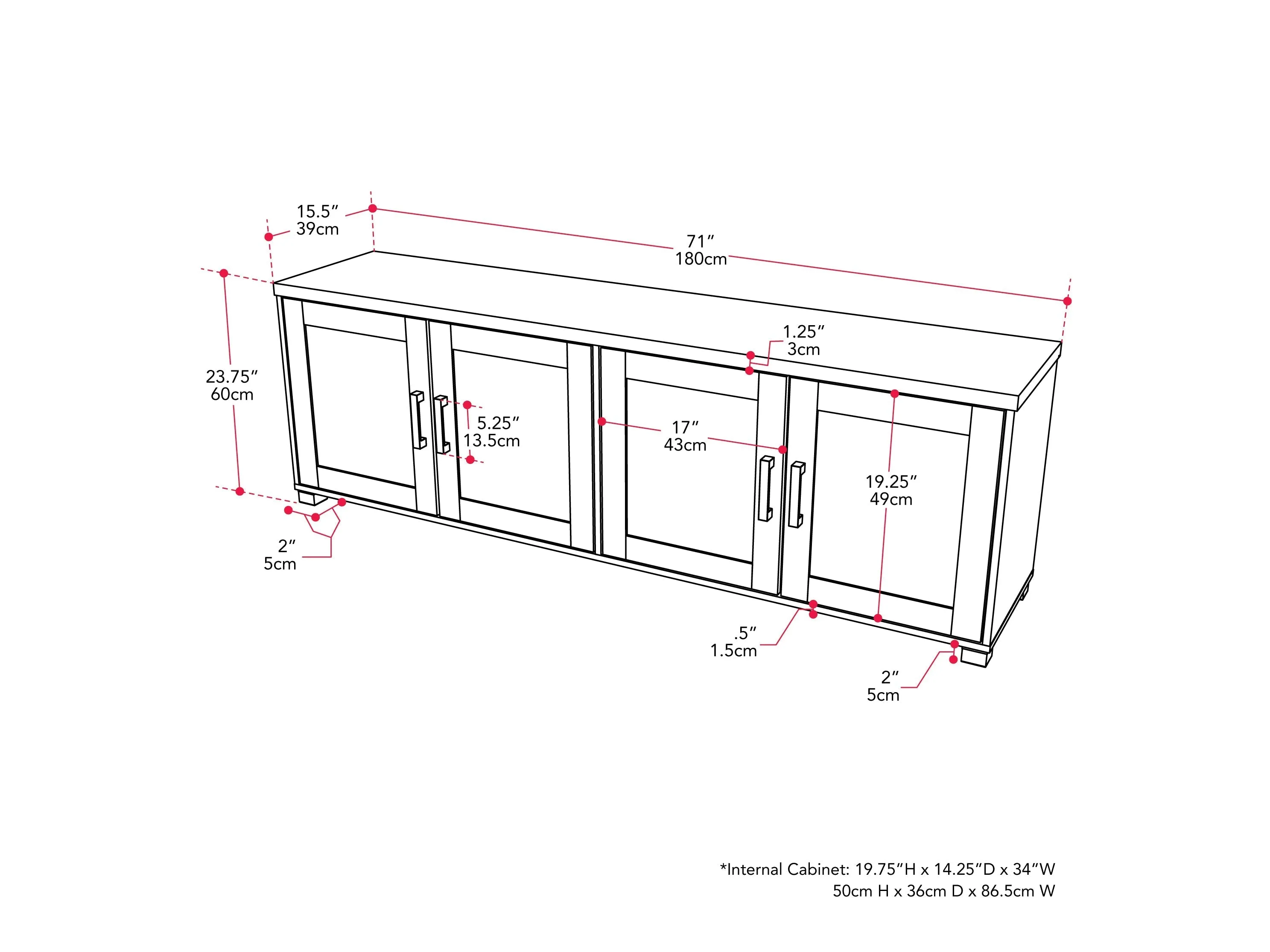 Brown TV Stand with Doors, TVs up to 85"