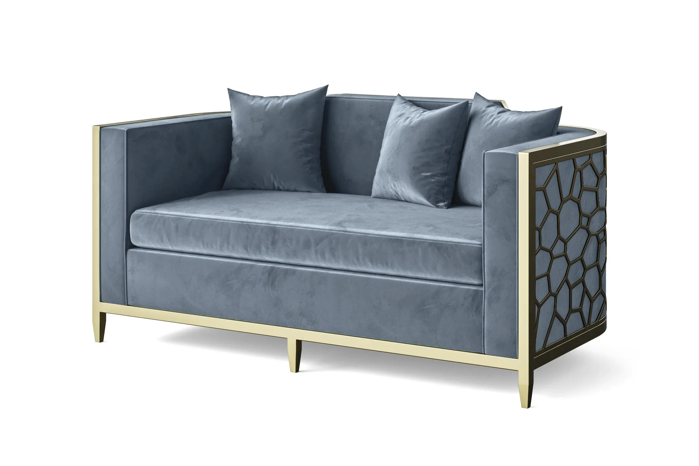 Carrara 2 Seater Sofa Baby Blue Velvet