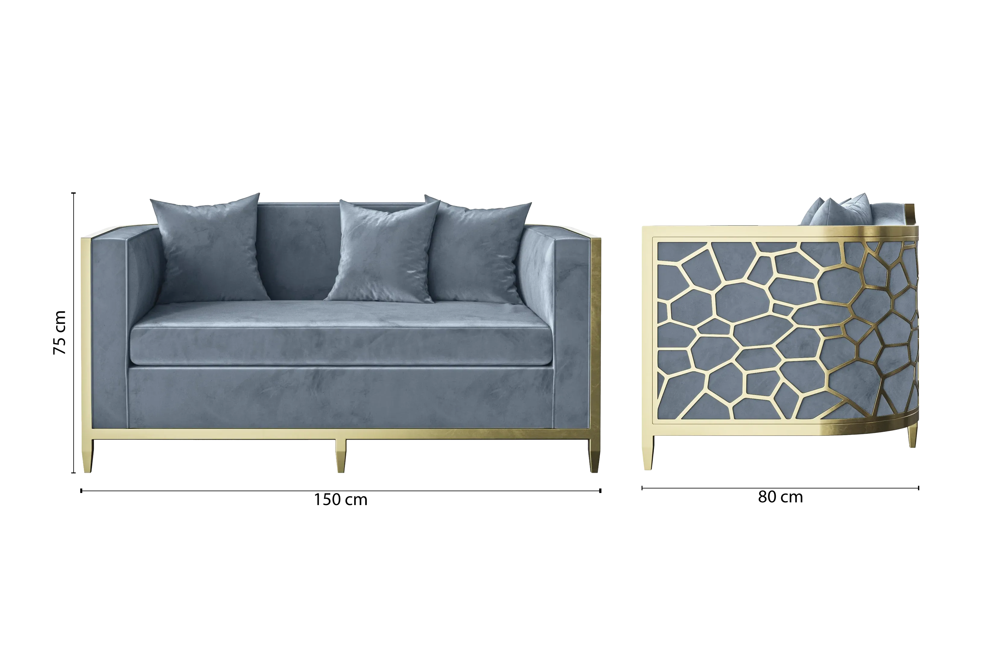 Carrara 2 Seater Sofa Baby Blue Velvet