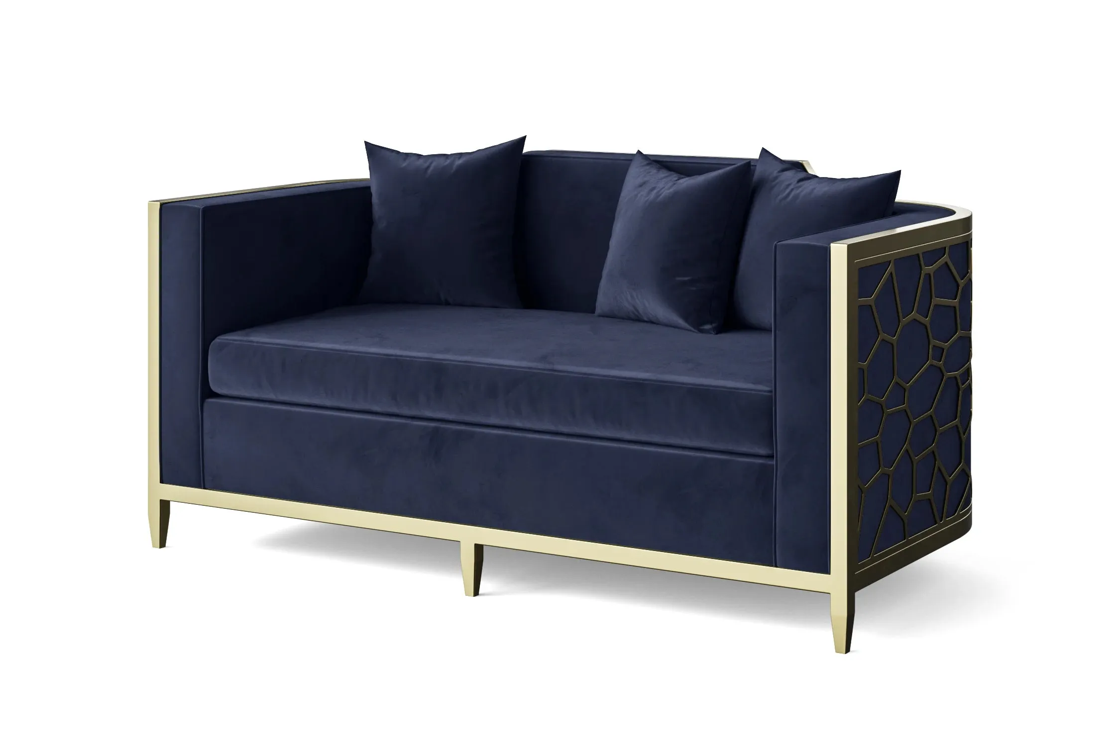 Carrara 2 Seater Sofa Dark Blue Velvet