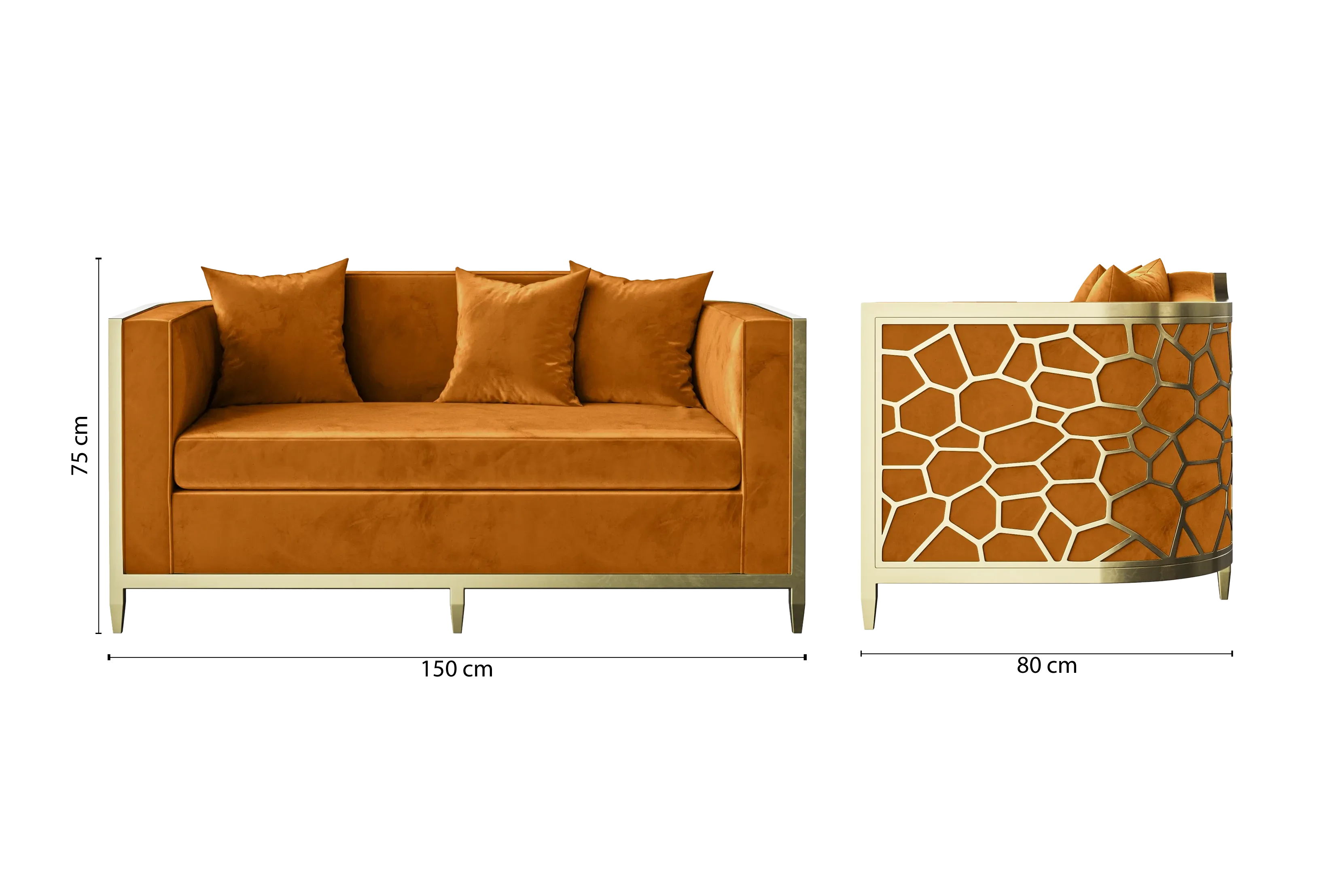 Carrara 2 Seater Sofa Gold Velvet