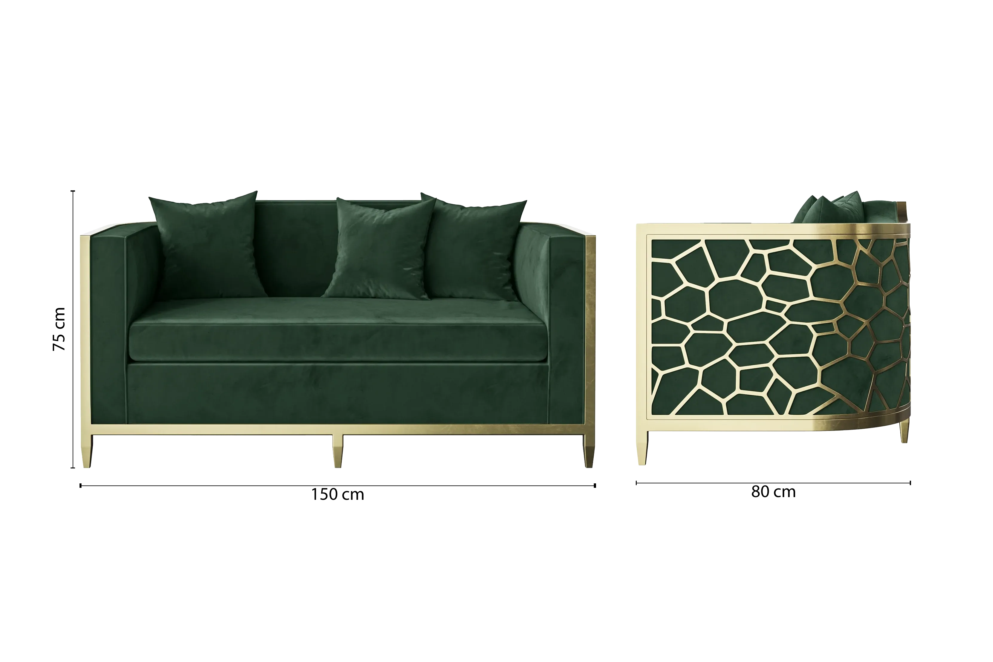 Carrara 2 Seater Sofa Green Velvet